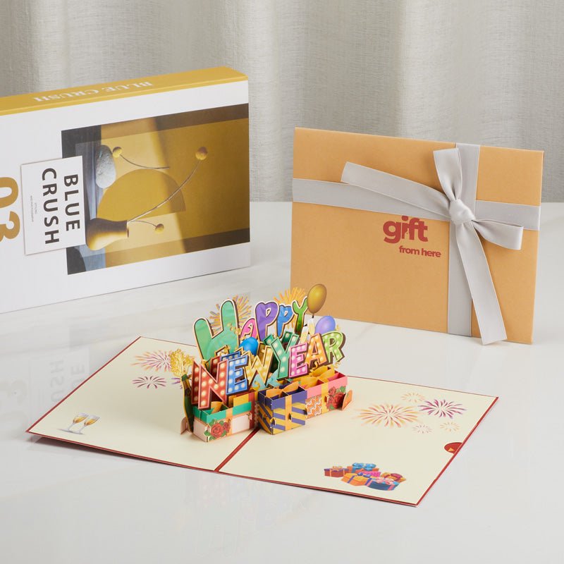 3D Pop-Up Happy New Year Greeting Card with Festive Design