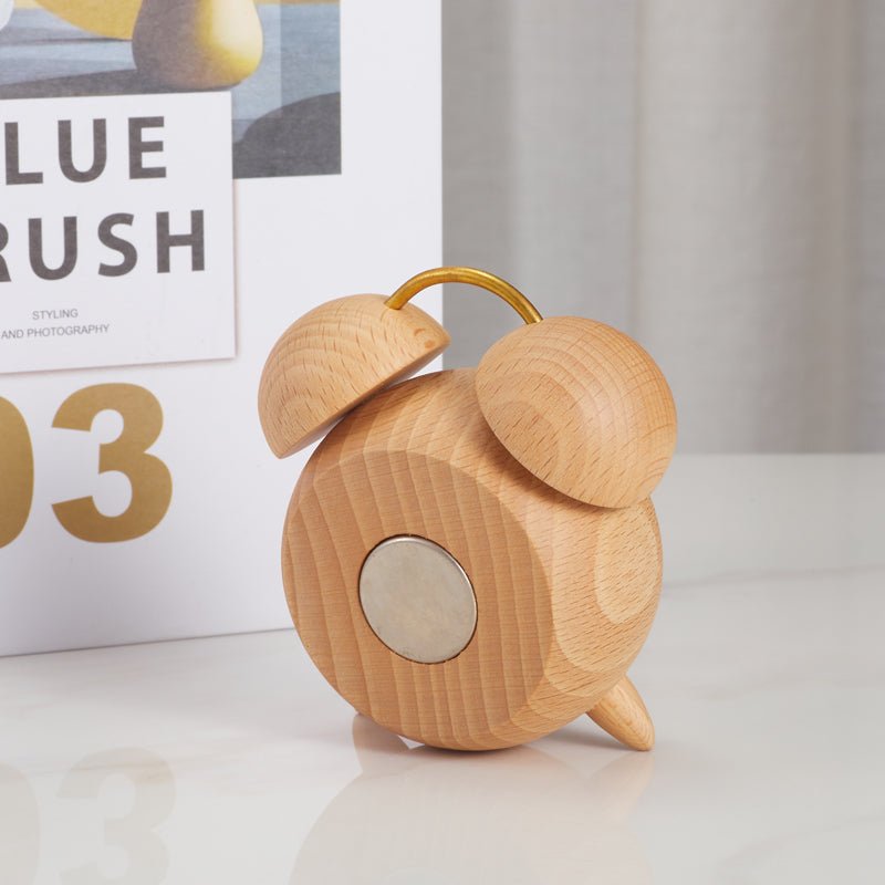 Wooden alarm clock bell back view