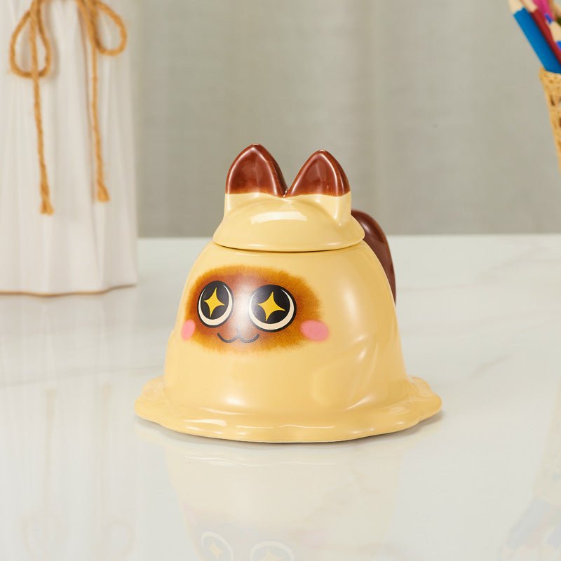 Cute Cat Shaped Ceramic Mug with Lid - Displayed on a Table