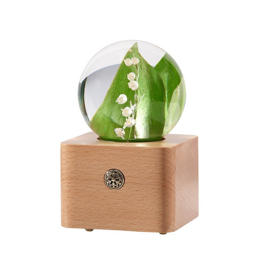 Lily of the Valley Crystal Ball Wooden Music Box - Gift From Here