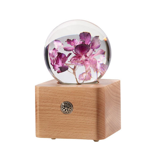 Purple Hydrangea Preserved Flower Crystal Ball Wooden Music Box - Gift From Here