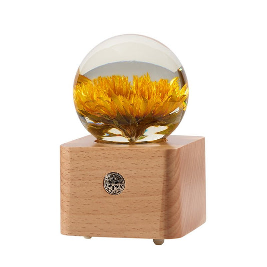 Sunflower Preserved Flower Crystal Ball Wooden Music Box - Gift From Here