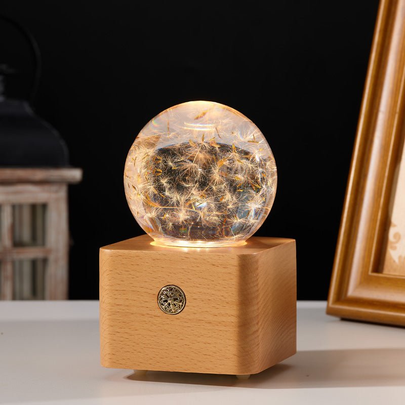Dandelion Crystal Ball Wooden Music Box - Gift From Here