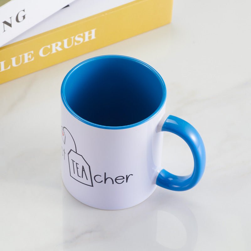 Best TEAcher Ceramic White Coffee Mug top view