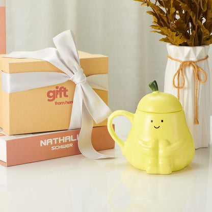 Adorable Pear Yellow Color Ceramic Coffee Mug Gift Set