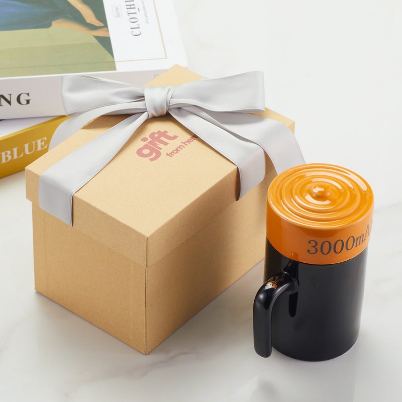 Unique Energy Battery Design Coffee Mug Set with Lid gift box packaging