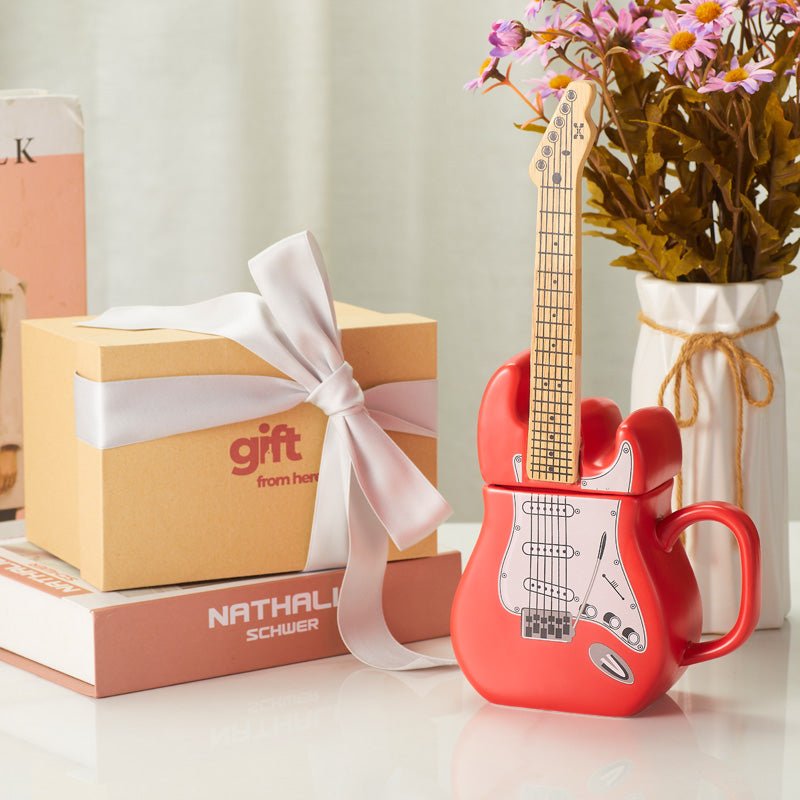 Red Color Guitar Coffee Mug Set with Lid GIFT SET