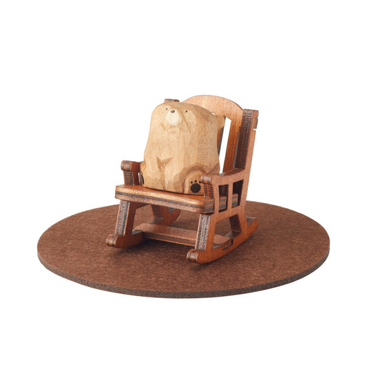 Adorable Wooden Bear sits on the Chair Desk Decor Accessories