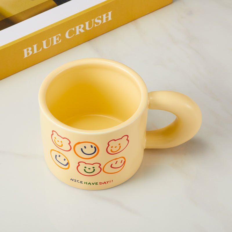 Top view of cheerful bear faces mug showing the interior