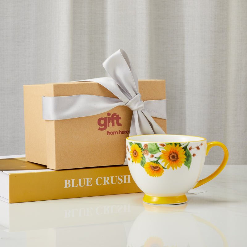 Sunflower Ceramic Mug with Yellow Handle Gift Set
