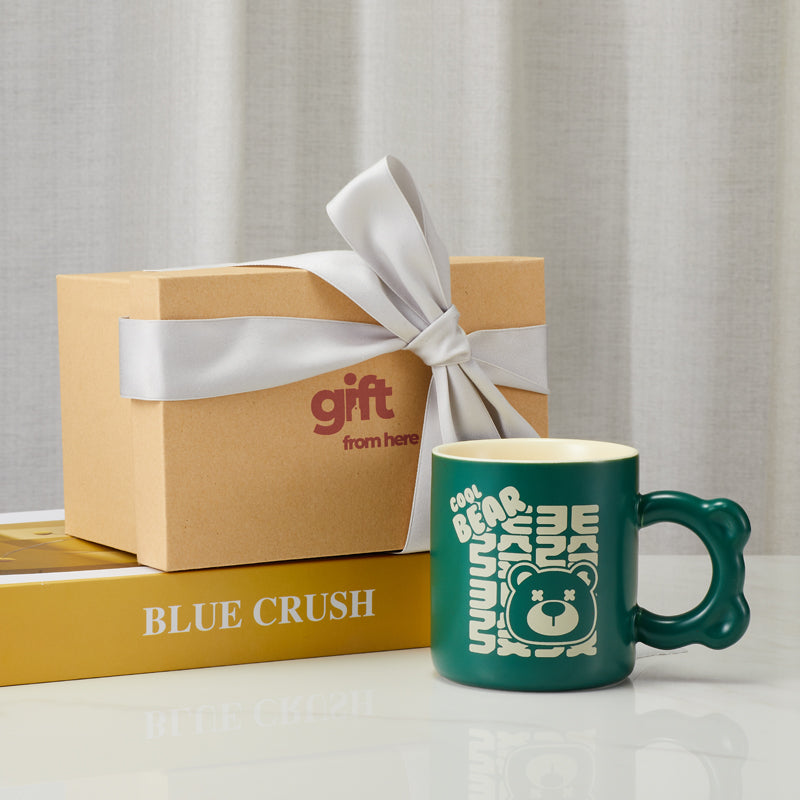 "COOL BEAR" Green Color Ceramic Coffee Mug gift set