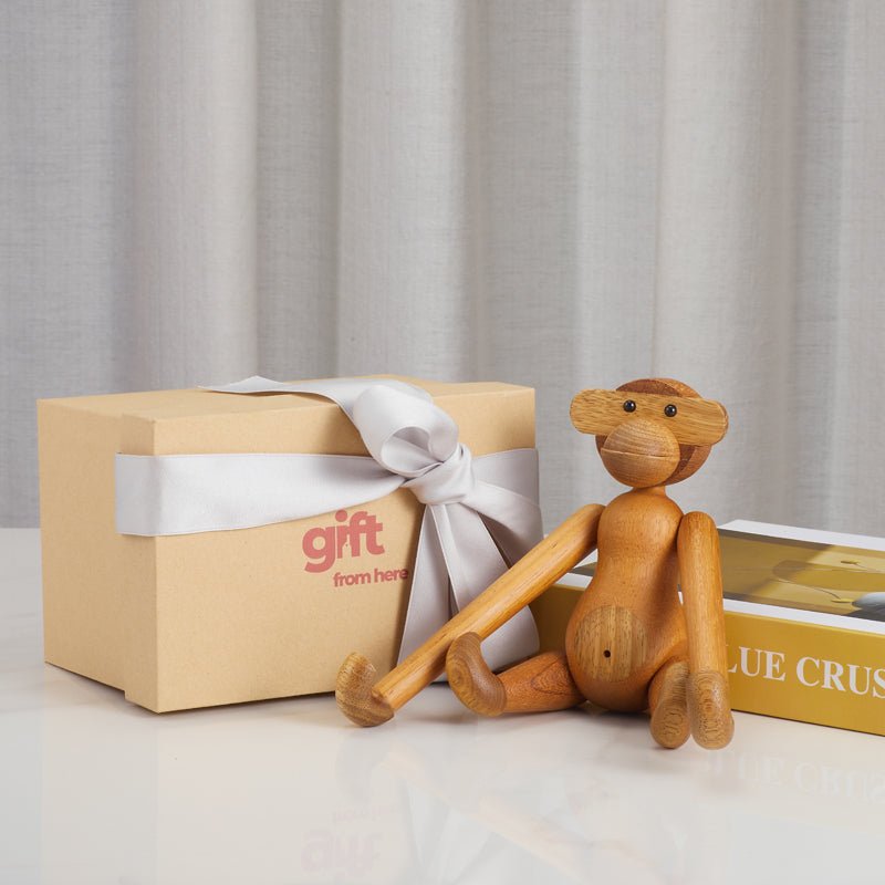 Wooden monkey figurine gift box set