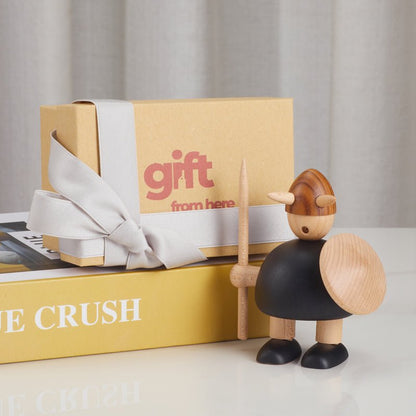 wooden Viking figurine gift set packaging