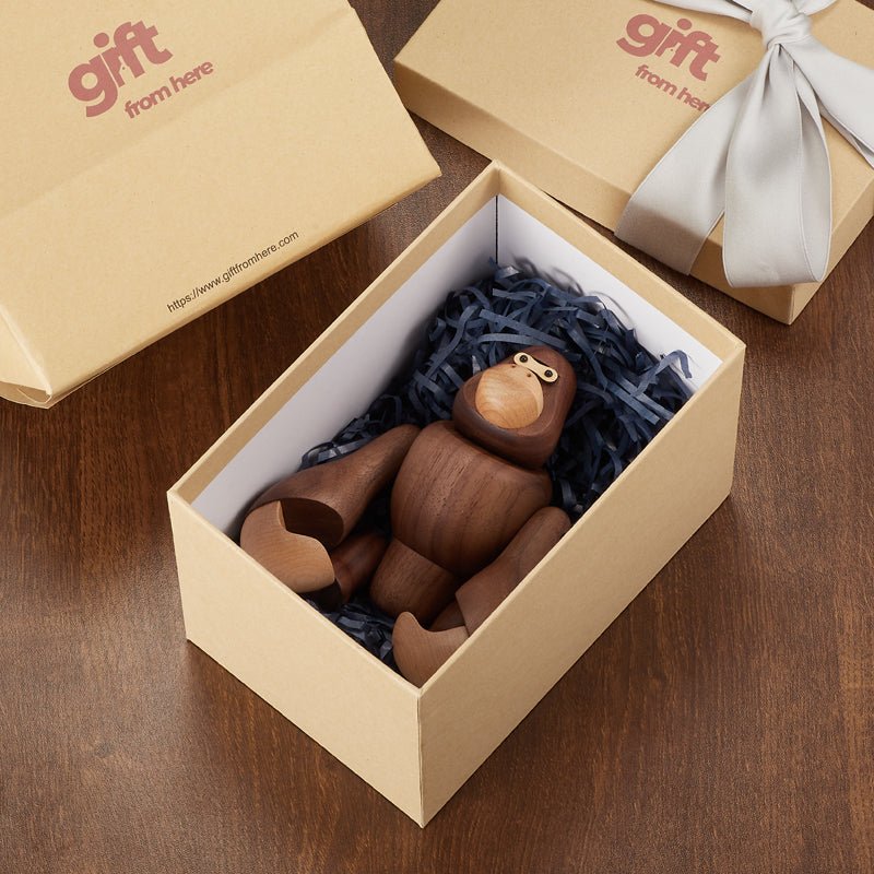 Wooden gorilla figurine in a gift box set