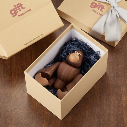 Wooden gorilla figurine in a gift box set