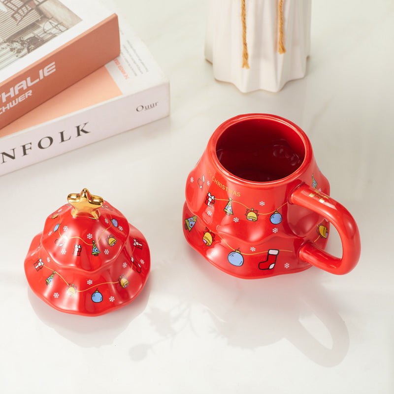 Christmas Tree Shaped Ceramic Mug with Lid Removed - Top View