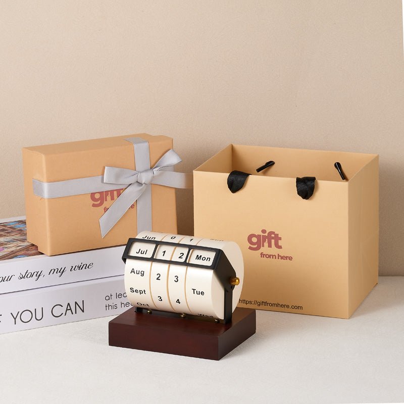 Wooden Rotating Perpetual Calendar Desk Ornament - Gift From Here