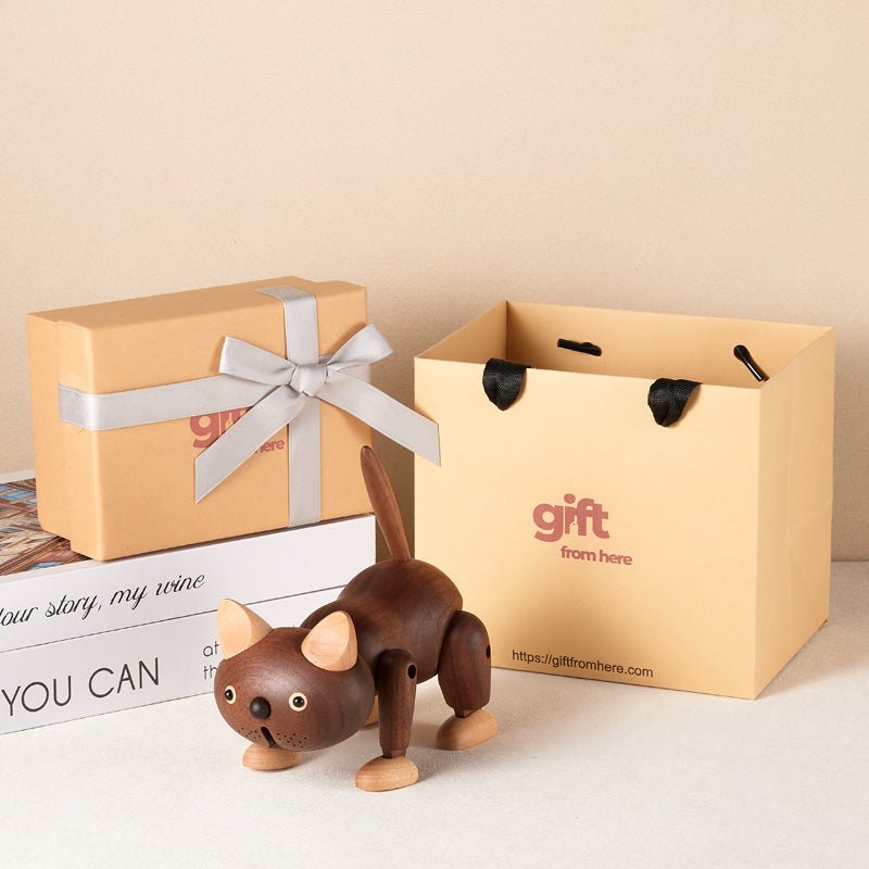 Wooden Cat Figurine Ornament