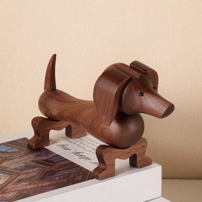 Wooden Dachshund Dog Figurine Ornament - Gift From Here