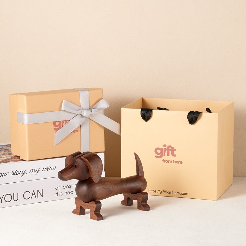 Wooden Dachshund Dog Figurine Ornament