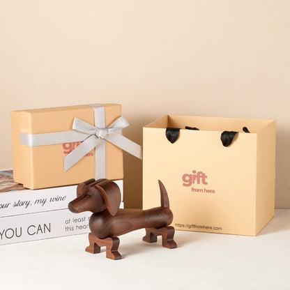 Wooden Dachshund Dog Figurine Ornament