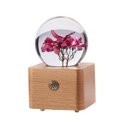 Coral Vine Preserved Flower Crystal Ball Wooden Music Box - Gift From Here