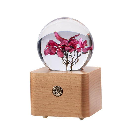 Coral Vine Preserved Flower Crystal Ball Wooden Music Box - Gift From Here