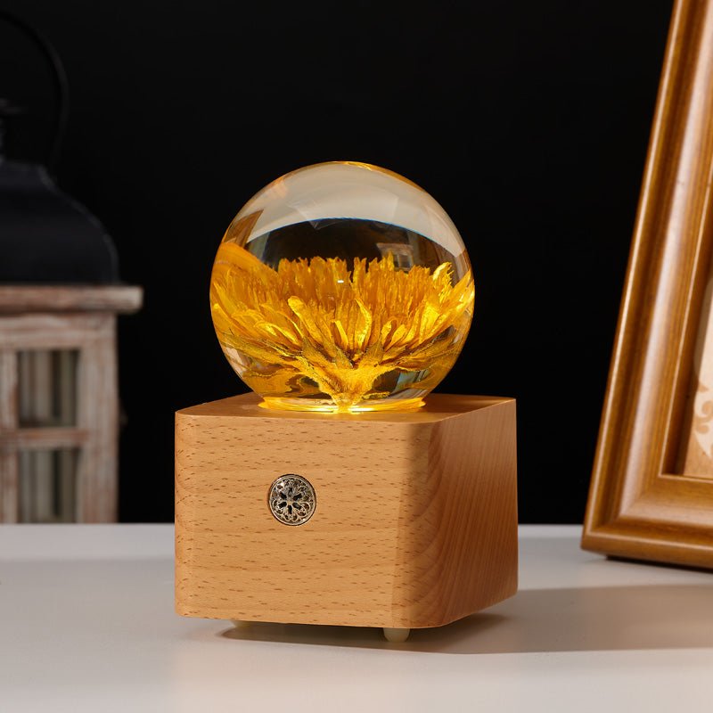 Sunflower Preserved Flower Crystal Ball Wooden Music Box - Gift From Here