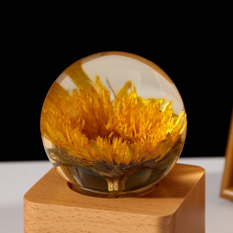 Sunflower Preserved Flower Crystal Ball Wooden Music Box - Gift From Here