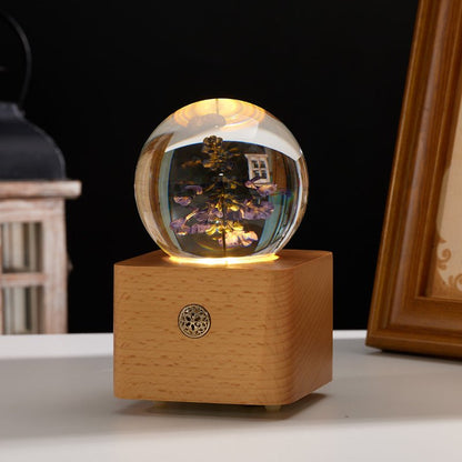 Purple Lavender Crystal Ball Wooden Music Box - Gift From Here