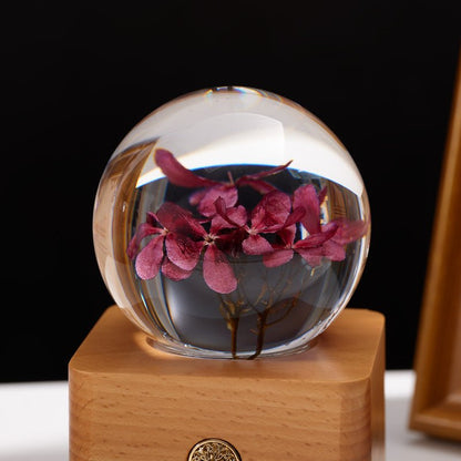 Coral Vine Preserved Flower Crystal Ball Wooden Music Box - Gift From Here