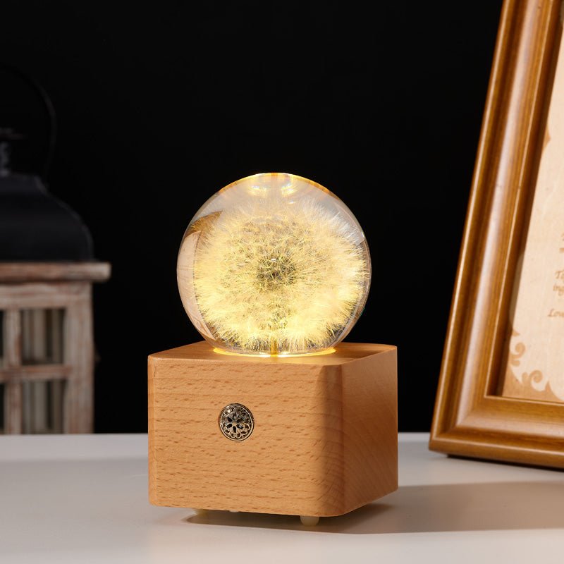 Dandelion Preserved Flower Crystal Ball Wooden Music Box - Gift From Here
