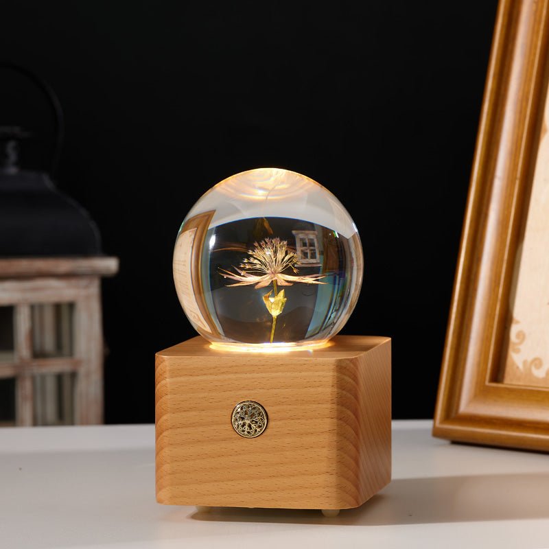 Astrantia Preserved Flower Crystal Ball Wooden Music Box - Gift From Here