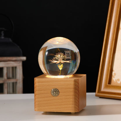 Astrantia Preserved Flower Crystal Ball Wooden Music Box - Gift From Here