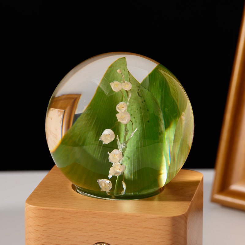 Lily of the Valley Crystal Ball Wooden Music Box - Gift From Here