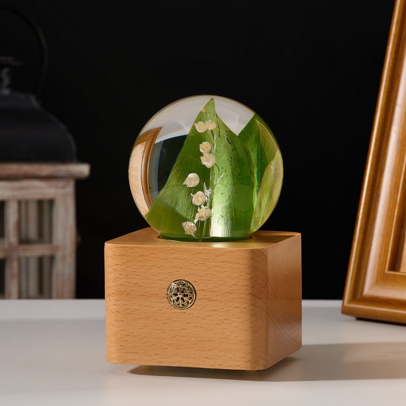 Lily of the Valley Crystal Ball Wooden Music Box - Gift From Here